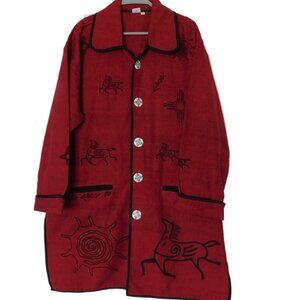 Red Cotton Horse Western Button Up Cotton Coat Jacket Nepal